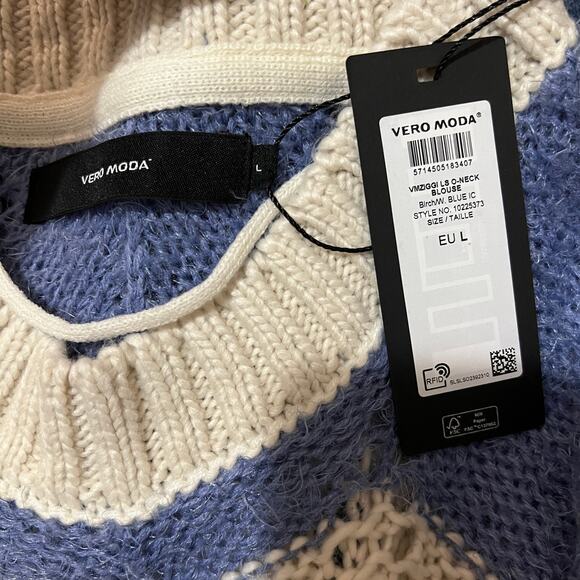 Vero Moda (L) Birch Chevron Colorblock Crochet Lightweight Sweater Crewneck - Picture 6 of 9